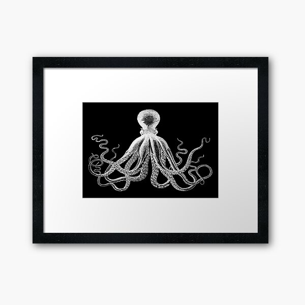 Octopus | Vintage Octopus | Tentacles | Sea Creatures | Nautical | Ocean | Sea | Beach | Black and White | Framed Art Print