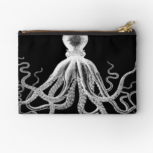 Octopus | Vintage Octopus | Tentacles | Sea Creatures | Nautical | Ocean | Sea | Beach | Black and White | Zipper Pouch