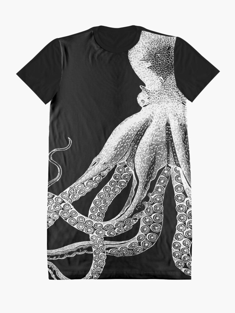 Alternate view of Octopus | Vintage Octopus | Tentacles | Sea Creatures | Nautical | Ocean | Sea | Beach | Black and White |  Graphic T-Shirt Dress