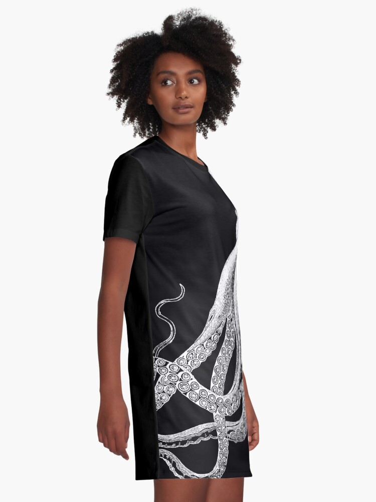 Alternate view of Octopus | Vintage Octopus | Tentacles | Sea Creatures | Nautical | Ocean | Sea | Beach | Black and White | Graphic T-Shirt Dress