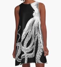 Octopus | Vintage Octopus | Tentacles | Sea Creatures | Nautical | Ocean | Sea | Beach | Black and White | A-Line Dress
