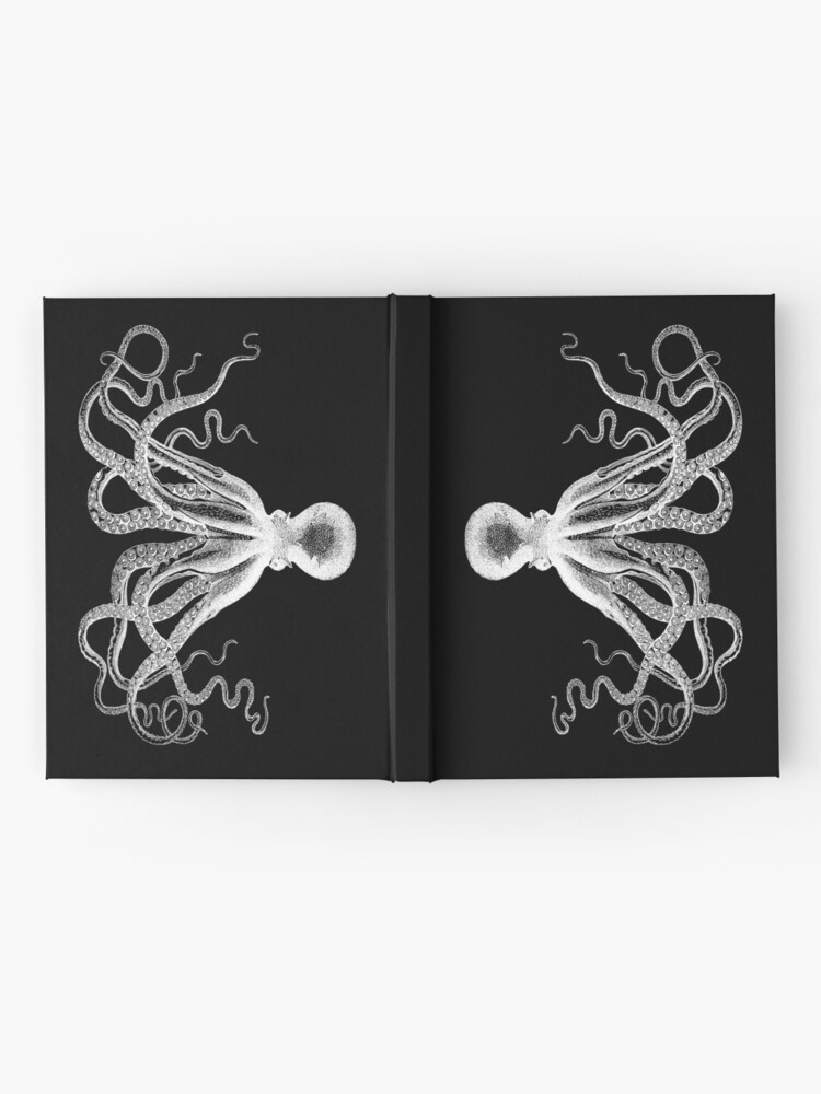 Alternative Ansicht von Krake | Weinlese-Krake | Tentakeln | Meeresbewohner | Nautik | Ozean | Meer | Strand | Schwarz und weiß | Notizbuch