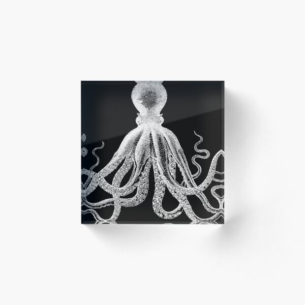 Octopus | Vintage Octopus | Tentacles | Sea Creatures | Nautical | Ocean | Sea | Beach | Black and White | Acrylic Block