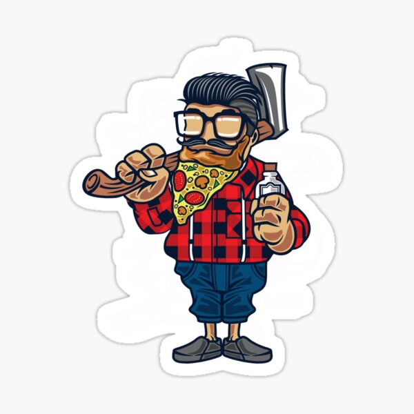 Pizza Beard Men With Axe Sticker