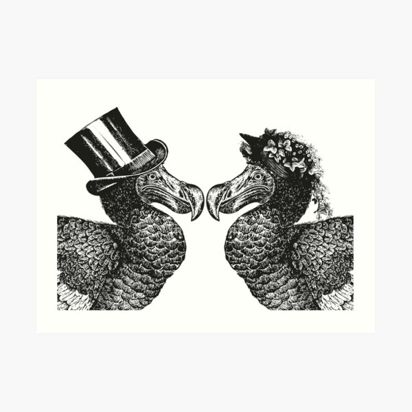 Mr and Mrs Dodo | Dodo Couple | Vintage Dodos | Black and White | Art Print
