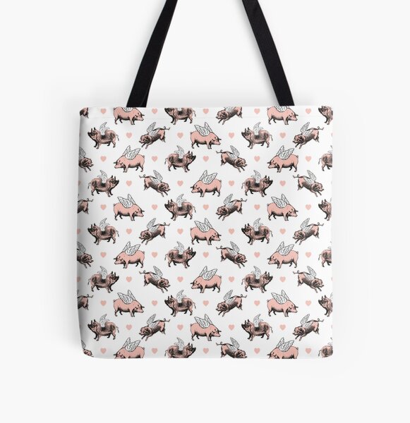 Flying Pigs Pattern | Vintage Pigs | When Pigs Fly | Pigs with Wings | All Over Print Tote Bag