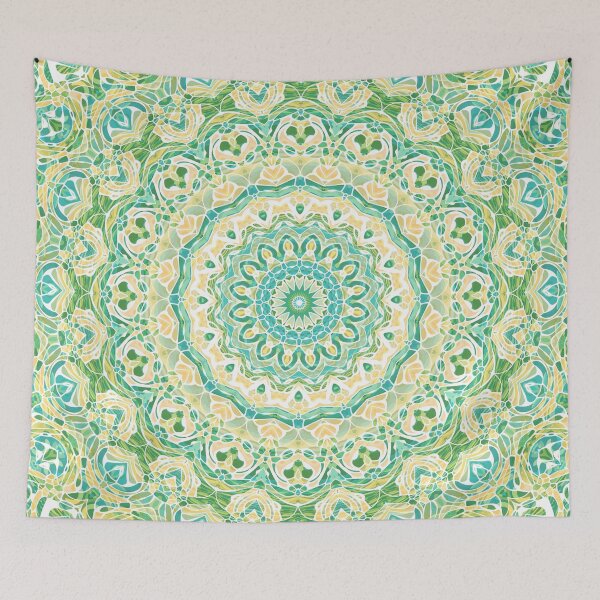 Item preview, Turquoise Yellow and White Mandala designed and sold by Kelly Dietrich Mandala & Fractal Art.