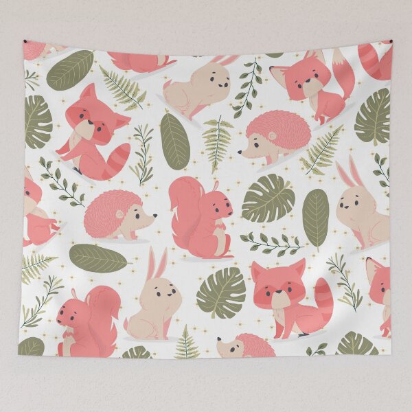 Item preview, Autmun Forest with Rabbits, Foxes, Hedgehogs (red) designed and sold by Dorina Larsdotter.