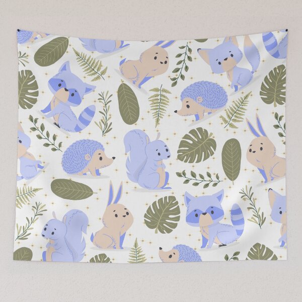 Item preview, Autmun Forest with Rabbits, Foxes, Hedgehogs (blue) designed and sold by Dorina Larsdotter.