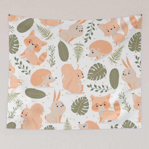 Item preview, Autmun Forest with Rabbits, Foxes, Hedgehogs (green) designed and sold by Dorina Larsdotter.
