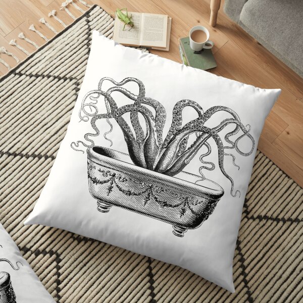 Tentacles in the Tub | Octopus in Bathtub | Vintage Octopus | Black and White | Floor Pillow