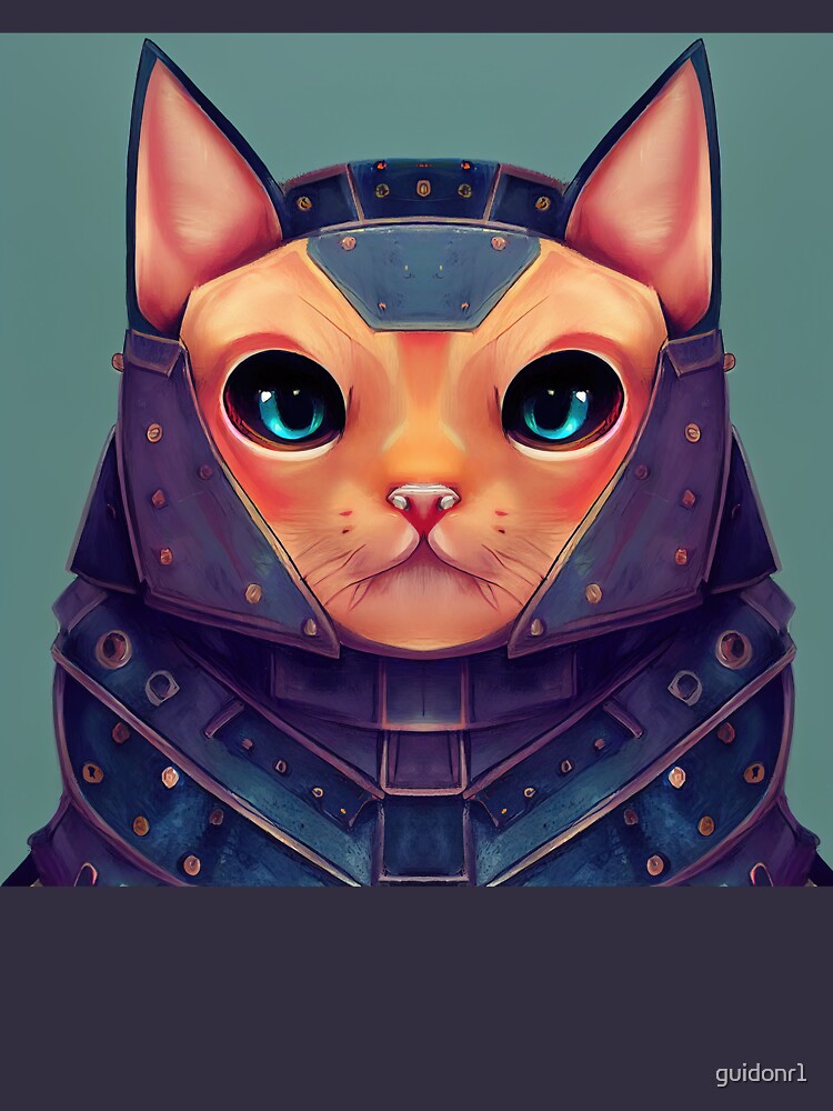 Thumbnail 3 of 3, Fitted Scoop T-Shirt, Adorable Cute Kawaii Samurai Cat designed and sold by guidonr1.