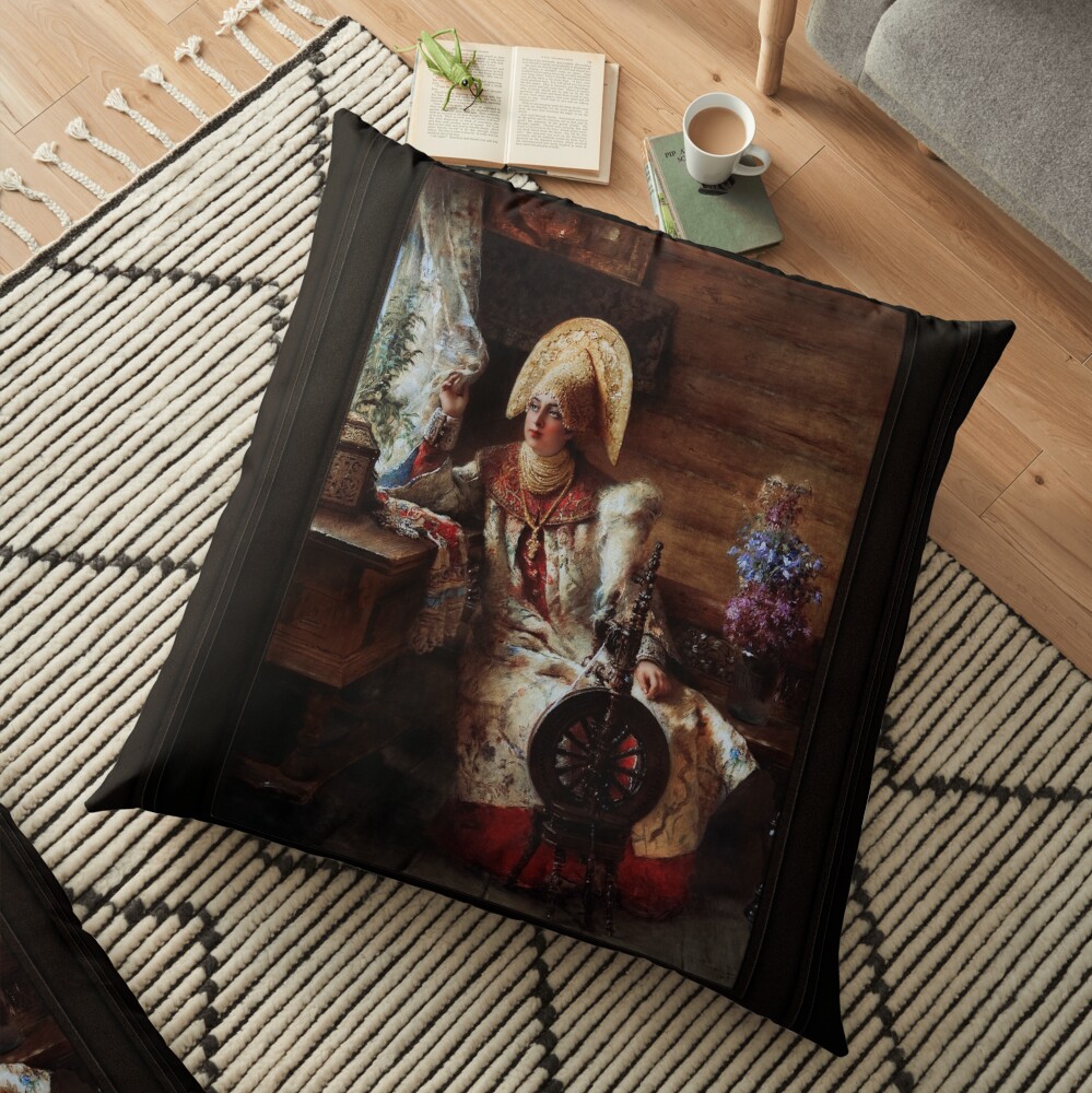 A Boyarina Beauty by Konstantin Makovsky - A Beautiful Russian Portrait 3 A Boyarina Beauty by Konstantin Makovsky Remastered Xzendor7 Classical Art Old Masters Reproductions Floor Pillow