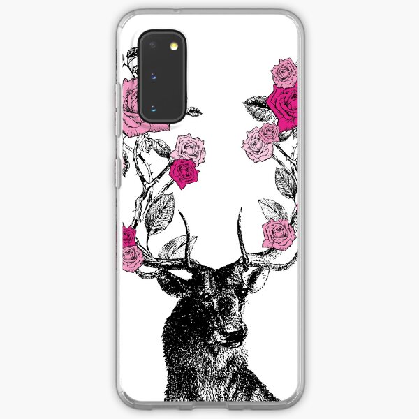 The Stag and Roses | Deer and Roses | Stag and Flowers | Deer and Flowers | Vintage Stag | Antlers | Woodland | Highland | Pink | Samsung Galaxy Soft Case
