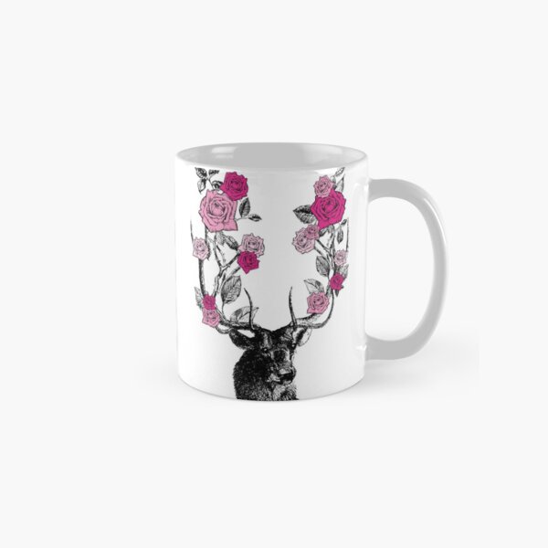 The Stag and Roses | Deer and Roses | Stag and Flowers | Deer and Flowers | Vintage Stag | Antlers | Woodland | Highland | Pink | Classic Mug