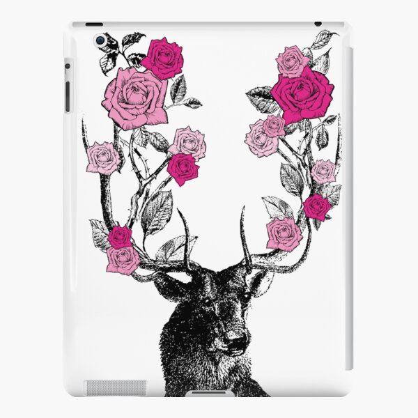 The Stag and Roses | Deer and Roses | Stag and Flowers | Deer and Flowers | Vintage Stag | Antlers | Woodland | Highland | Pink | iPad Snap Case