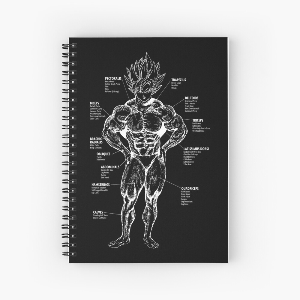 "Goku Muscle Chart Anatomy Diagram Anime Workout" Spiral Notebook for