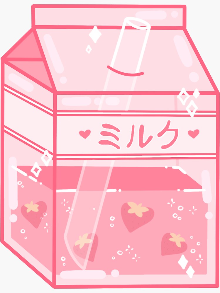 "Cute Japanese Pink Strawberry Milk Carton" Sticker for Sale by