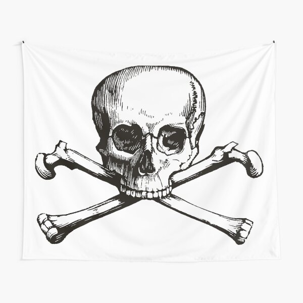 Skull and Crossbones | Jolly Roger | Pirate Flag | Deaths Head | Black and White | Skulls and Skeletons | Vintage Skulls | Tapestry