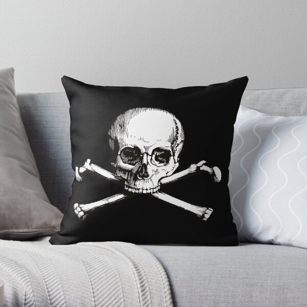 Skull and Crossbones | Jolly Roger | Pirate Flag | Deaths Head | Black and White | Skulls and Skeletons | Vintage Skulls | Throw Pillow
