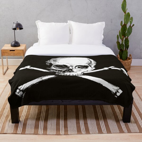 Skull and Crossbones | Jolly Roger | Pirate Flag | Deaths Head | Black and White | Skulls and Skeletons | Vintage Skulls | Throw Blanket