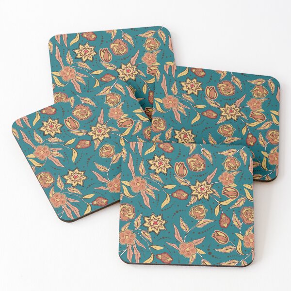 Aperçu de l'œuvre Motif floral bleu sarcelle / couleur d'automne créée et vendue par JMWCD.