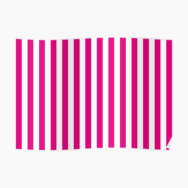 Hot Pink and White Stripes | Stripe Patterns | Striped Patterns | Wide Stripes | Vertical Stripes | Poster