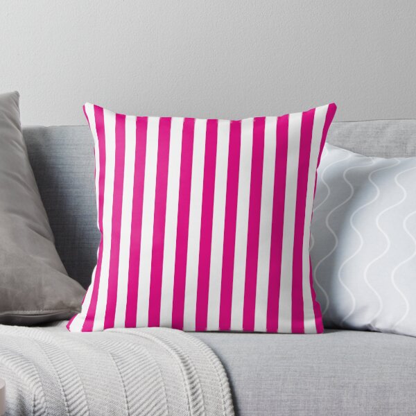 Hot Pink and White Stripes | Stripe Patterns | Striped Patterns | Wide Stripes | Vertical Stripes | Throw Pillow