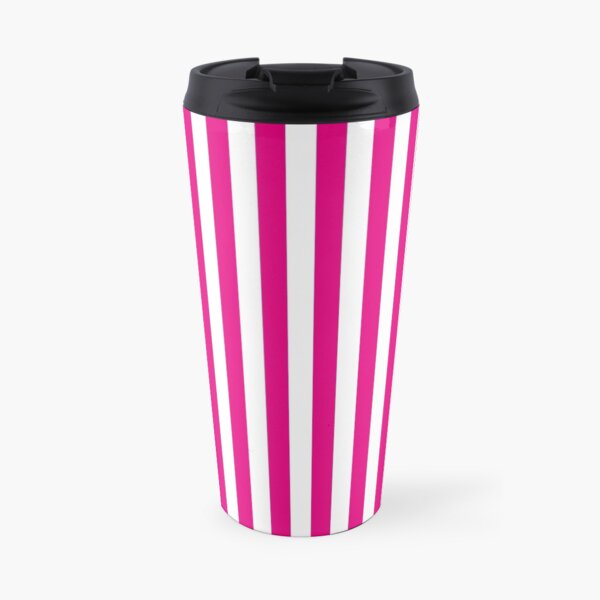 Hot Pink and White Stripes | Stripe Patterns | Striped Patterns | Wide Stripes | Vertical Stripes | Travel Mug