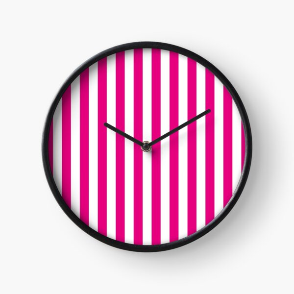Hot Pink and White Stripes | Stripe Patterns | Striped Patterns | Wide Stripes | Vertical Stripes | Clock