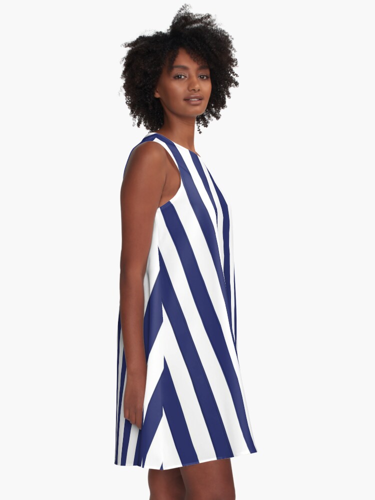 Blue and white 2024 vertical striped dress