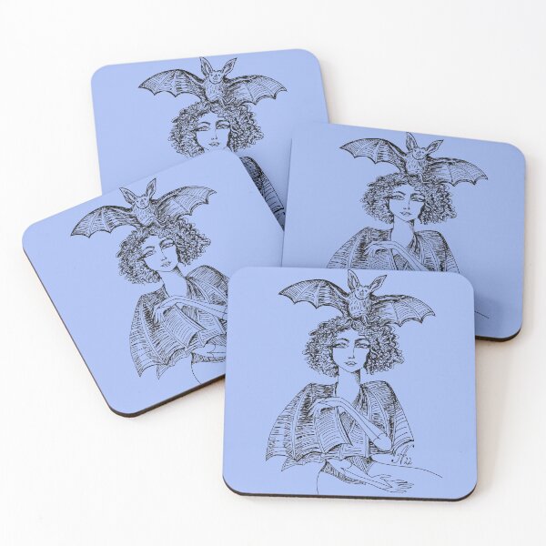 Item preview, Bat Girl with a Funny Bat on her Head designed and sold by annanadlerart.