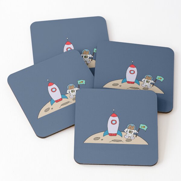 Item preview, cute astronaut bear with rocket ship on the moon designed and sold by wordspotrayal.