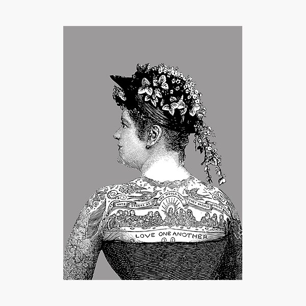 Tattooed Victorian Woman | Victorian Tattoos | Vintage Tattoos | Tattoo Art |  Photographic Print