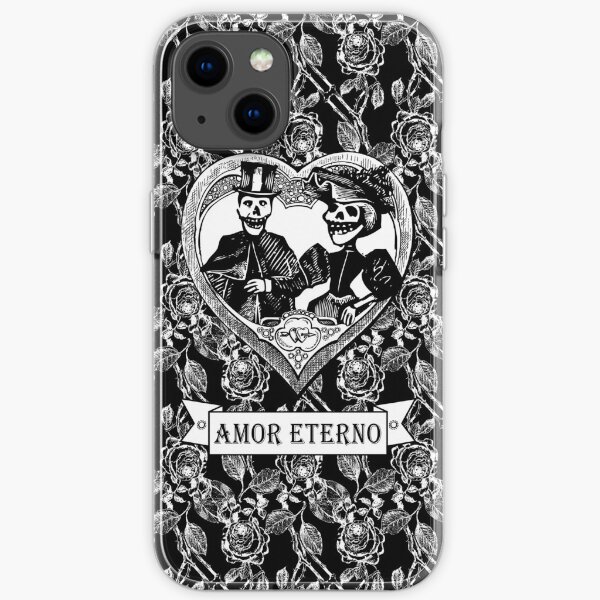 Amor Eterno | Eternal Love | Day of the Dead | Dia de los Muertos | Skulls and Skeletons | Vintage Skulls | Vintage Skeletons | Black and White | iPhone Soft Case