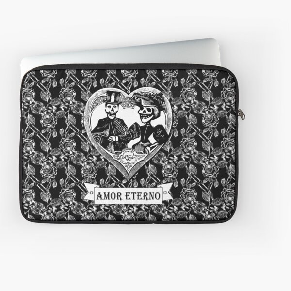 Amor Eterno | Eternal Love | Day of the Dead | Dia de los Muertos | Skulls and Skeletons | Vintage Skulls | Vintage Skeletons | Black and White | Laptop Sleeve
