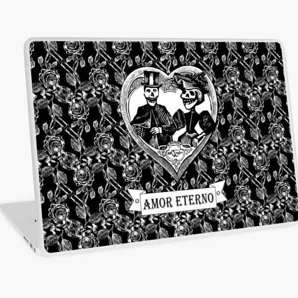 Amor Eterno | Eternal Love | Day of the Dead | Dia de los Muertos | Skulls and Skeletons | Vintage Skulls | Vintage Skeletons | Black and White | Laptop Skin