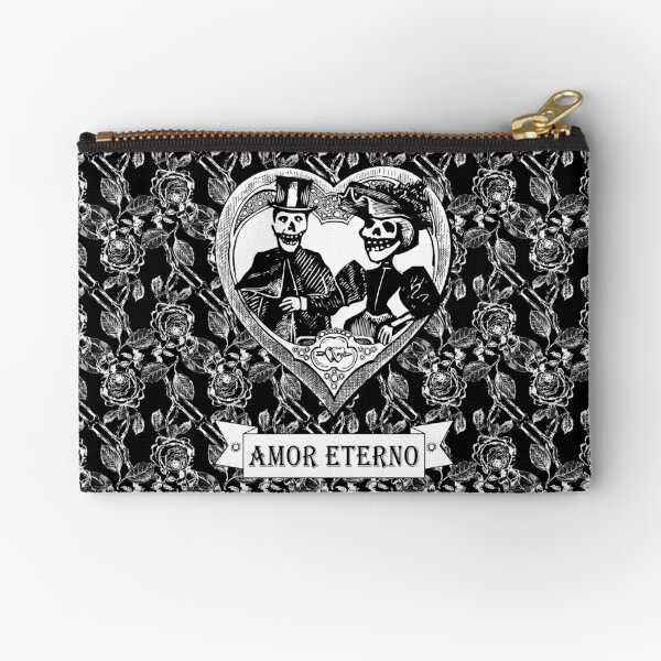 Amor Eterno | Eternal Love | Day of the Dead | Dia de los Muertos | Skulls and Skeletons | Vintage Skulls | Vintage Skeletons | Black and White | Zipper Pouch