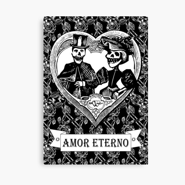 Amor Eterno | Eternal Love | Day of the Dead | Dia de los Muertos | Skulls and Skeletons | Vintage Skulls | Vintage Skeletons | Black and White | Canvas Print