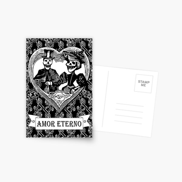 Amor Eterno | Eternal Love | Day of the Dead | Dia de los Muertos | Skulls and Skeletons | Vintage Skulls | Vintage Skeletons | Black and White | Postcard