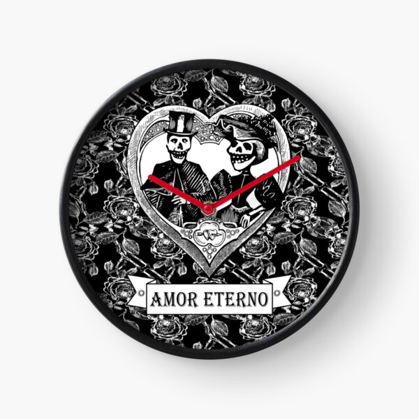 Amor Eterno | Eternal Love | Day of the Dead | Dia de los Muertos | Skulls and Skeletons | Vintage Skulls | Vintage Skeletons | Black and White | Clock