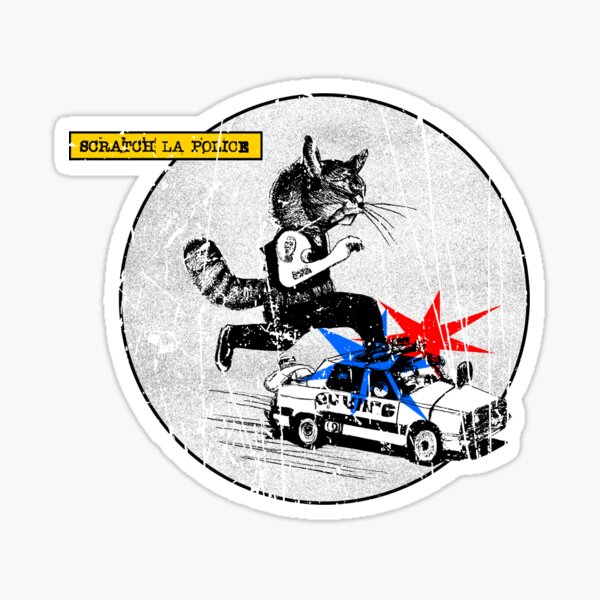 Skater Cat Riding a Police Car Sticker for Sale by Stafungia