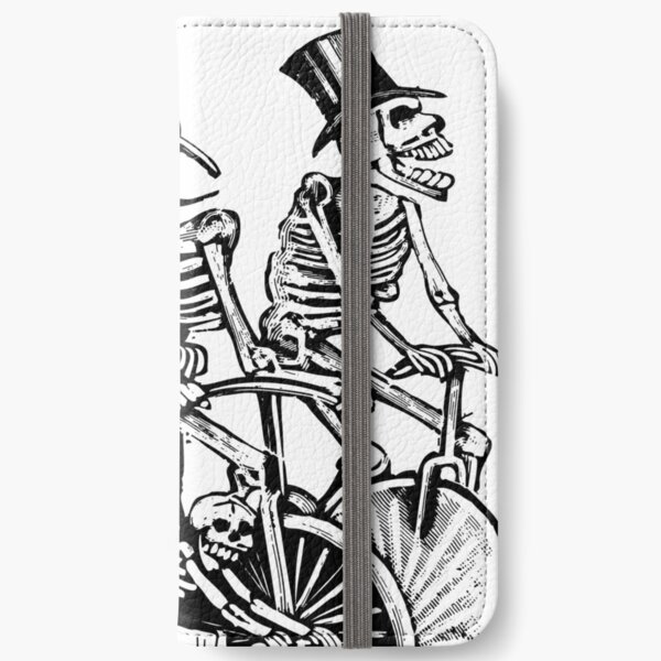 Calavera Cyclists | Day of the Dead | Dia de los Muertos | Skulls and Skeletons | Vintage Skeletons | Black and White | iPhone Wallet
