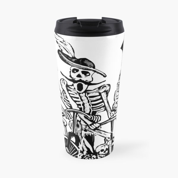 Calavera Cyclists | Day of the Dead | Dia de los Muertos | Skulls and Skeletons | Vintage Skeletons | Black and White | Travel Mug