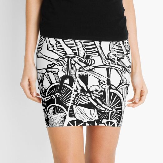Calavera Cyclists | Day of the Dead | Dia de los Muertos | Skulls and Skeletons | Vintage Skeletons | Black and White | Mini Skirt