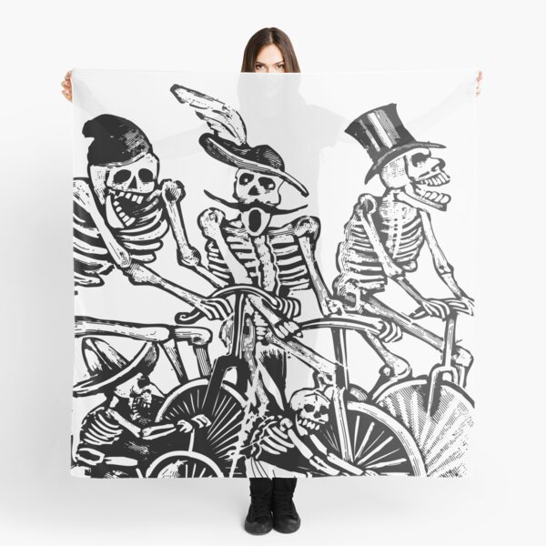 Calavera Cyclists | Day of the Dead | Dia de los Muertos | Skulls and Skeletons | Vintage Skeletons | Black and White | Scarf