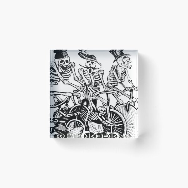 Calavera Cyclists | Day of the Dead | Dia de los Muertos | Skulls and Skeletons | Vintage Skeletons | Black and White | Acrylic Block