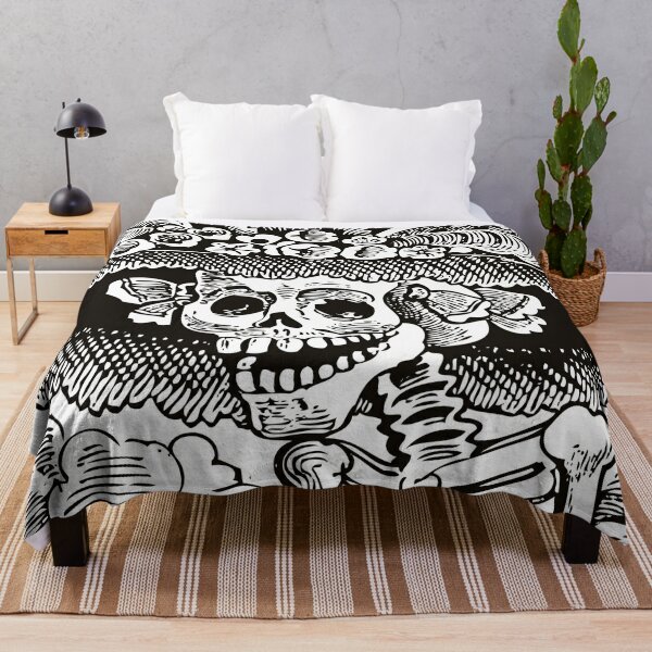 Calavera Catrina | Day of the Dead | Dia de los Muertos | Skulls and Skeletons | Vintage Skeletons | Black and White |  Throw Blanket