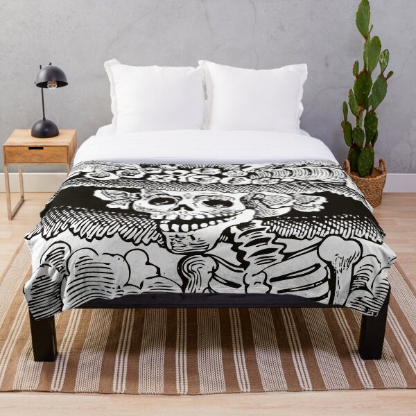 Calavera Catrina | Day of the Dead | Dia de los Muertos | Skulls and Skeletons | Vintage Skeletons | Black and White | Throw Blanket