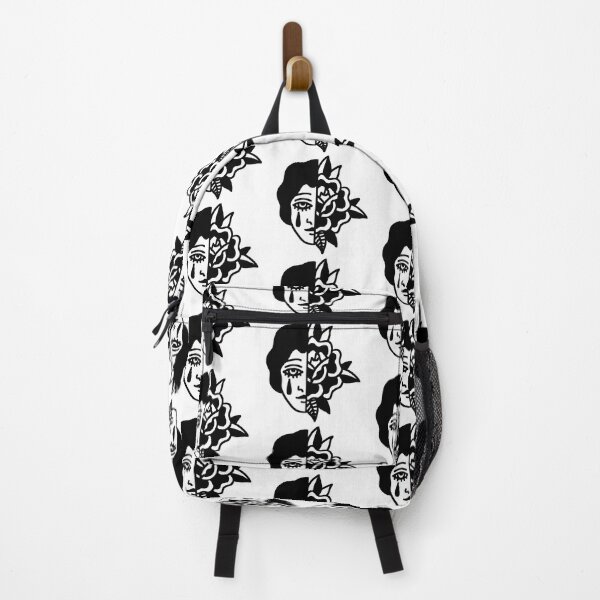 Item preview, Black and White Half Sad Lady Face and Rose Tattoo designed and sold by Cesar Caligula.